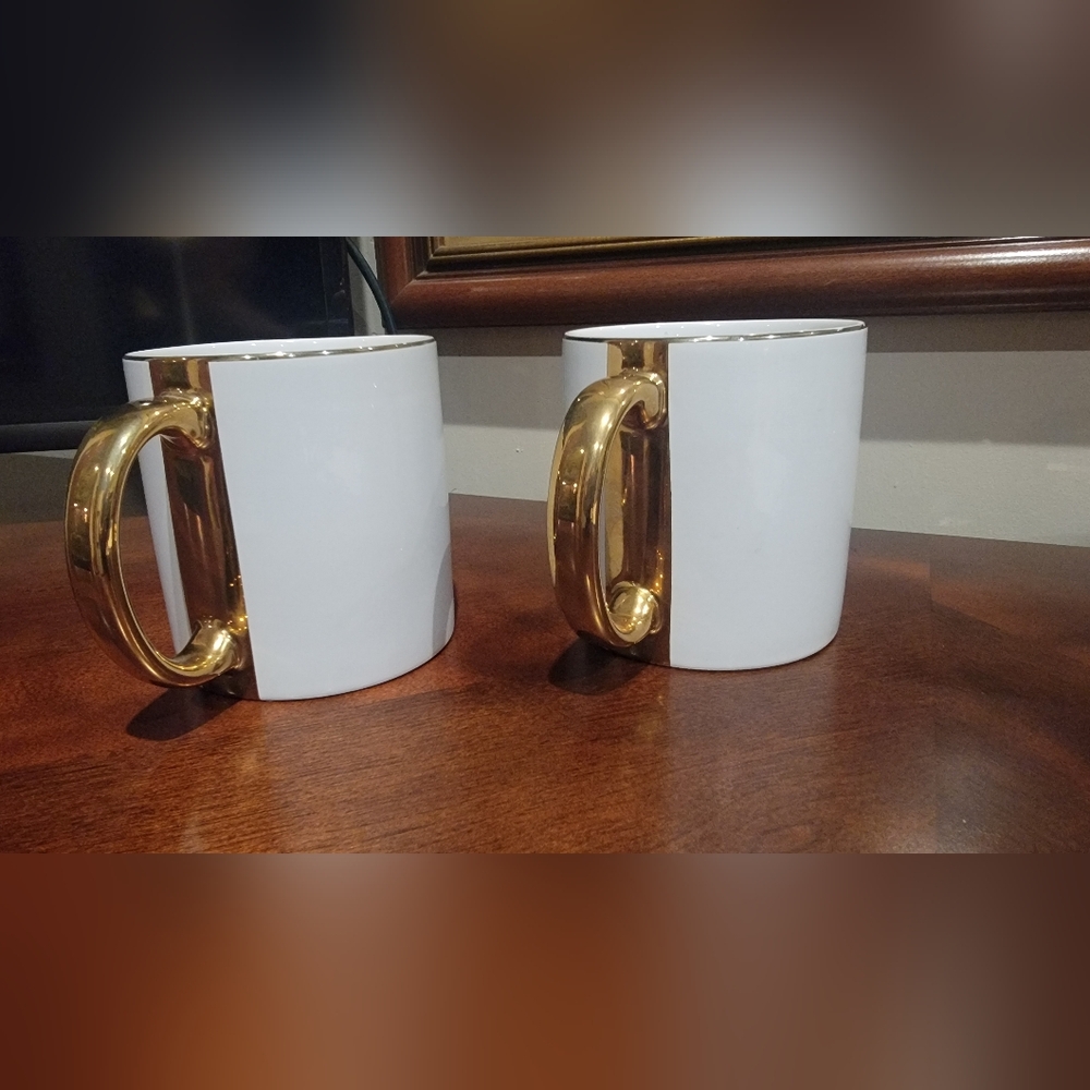Bridal Gold And White Wedding Mugs Set - Picture 3 of 4